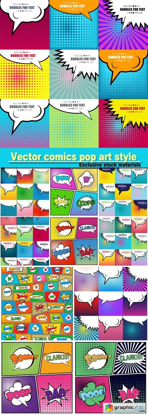 Abstract creative concept vector comics pop art style blank layout template with clouds beams