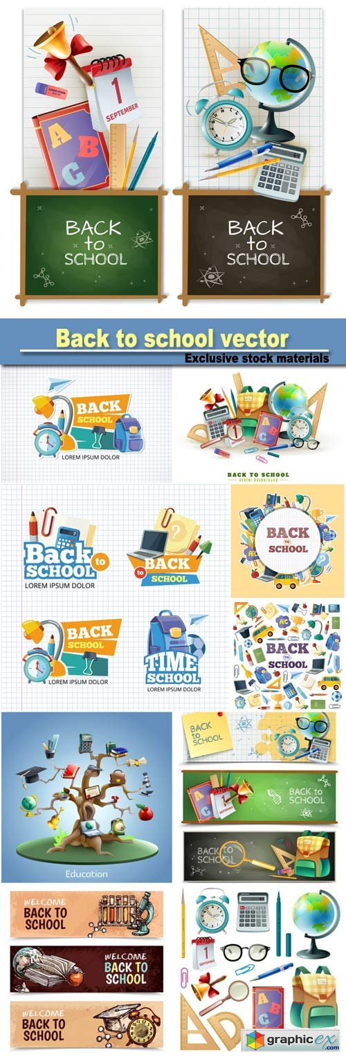 Back to school, vector background illustration of school elements
