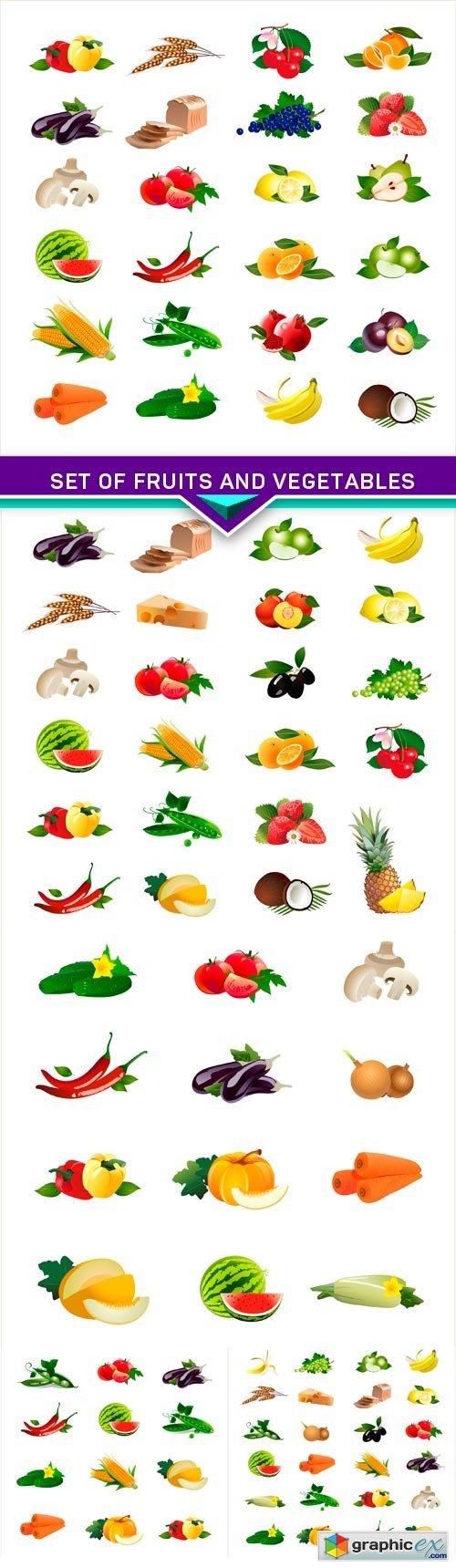 Set of fruits and vegetables 5X EPS