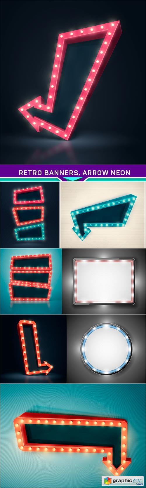 Retro banners, arrow neon 8X EPS