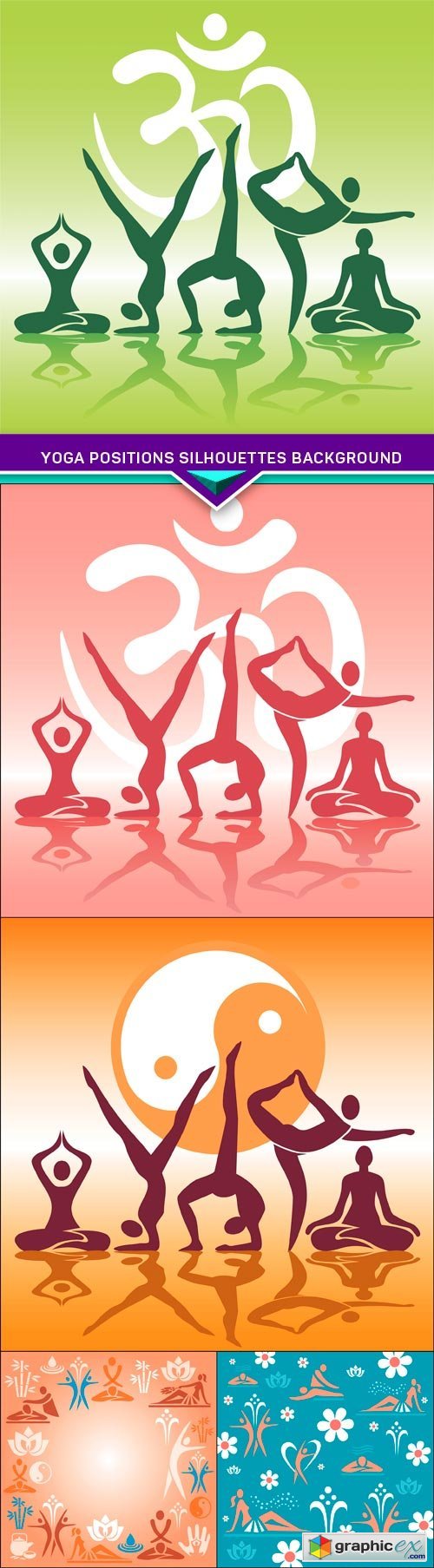 Yoga positions silhouettes background 5X EPS