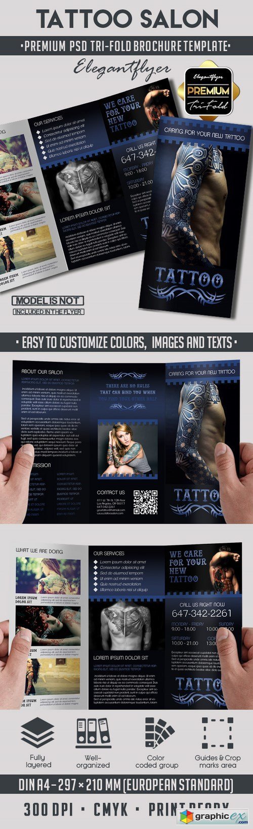 Tattoo Salon  Premium Tri-Fold PSD Brochure Template