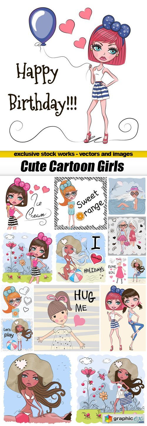 Cute Cartoon Girls - 15xEPS