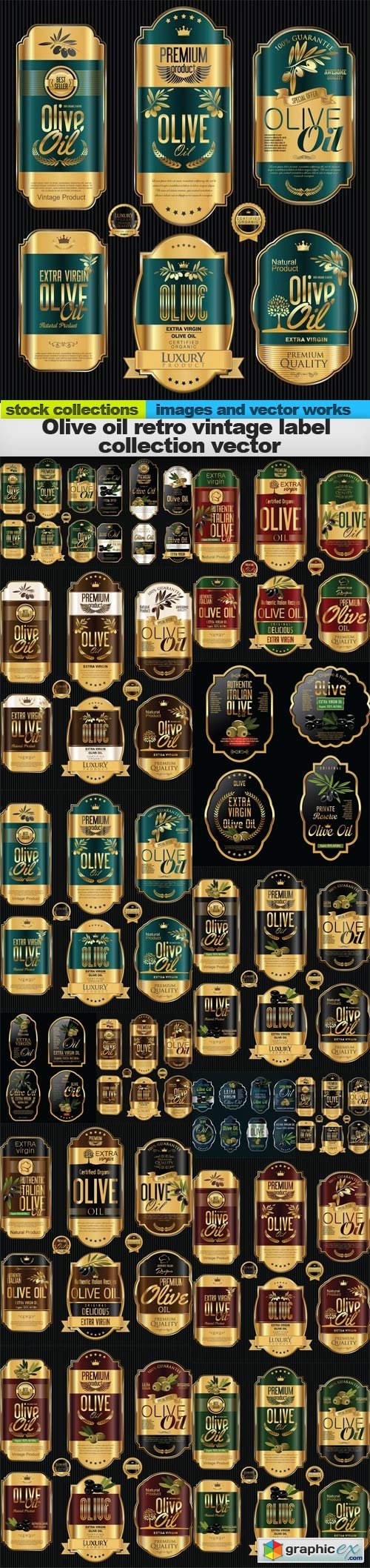 Olive oil retro vintage label collection vector, 15 X EPS