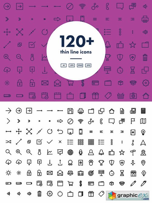 120+ Thin Line Icons 869879