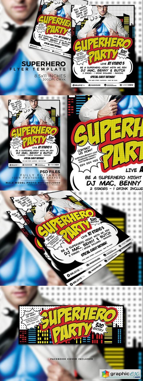 Superhero Party Flyer Template