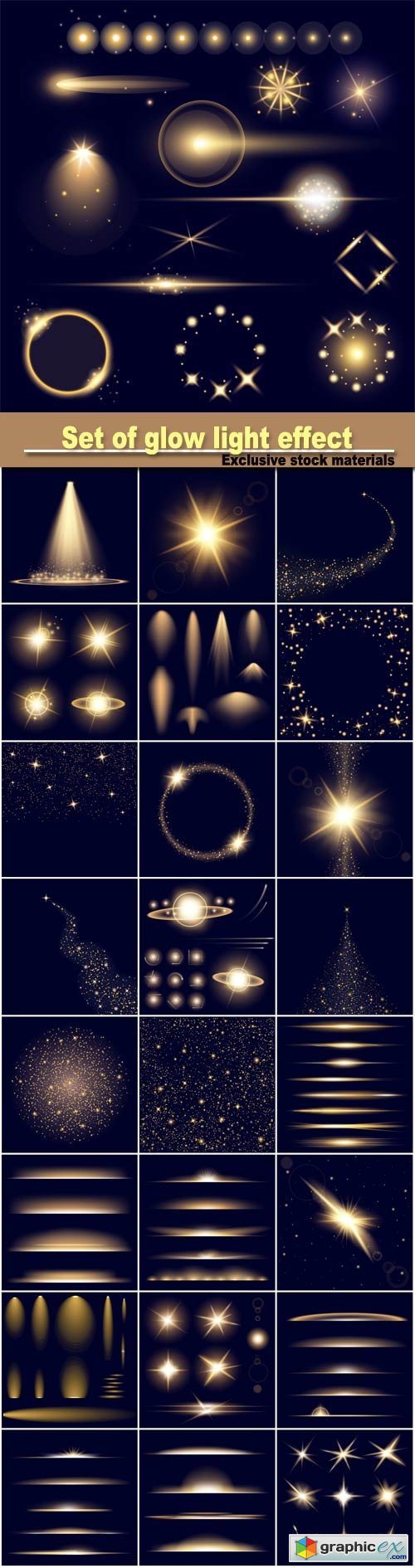 set of glow light effect stars bursts with sparkles, for illustration template art design