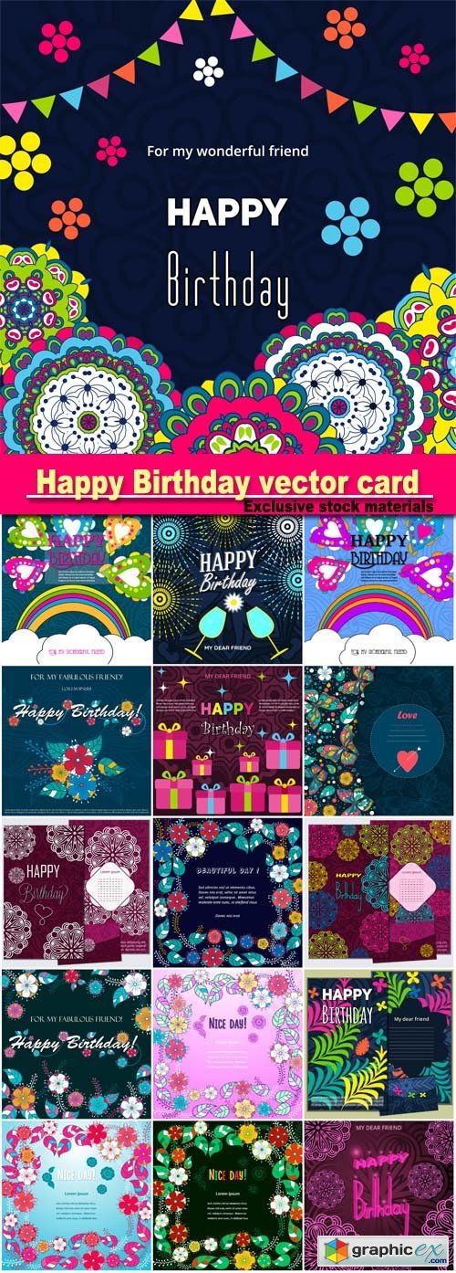 Happy Birthday vector card on decorated balloons background