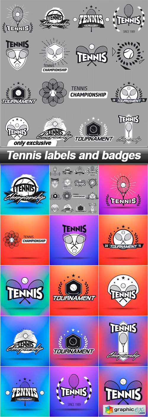 Tennis labels and badges - 15 EPS