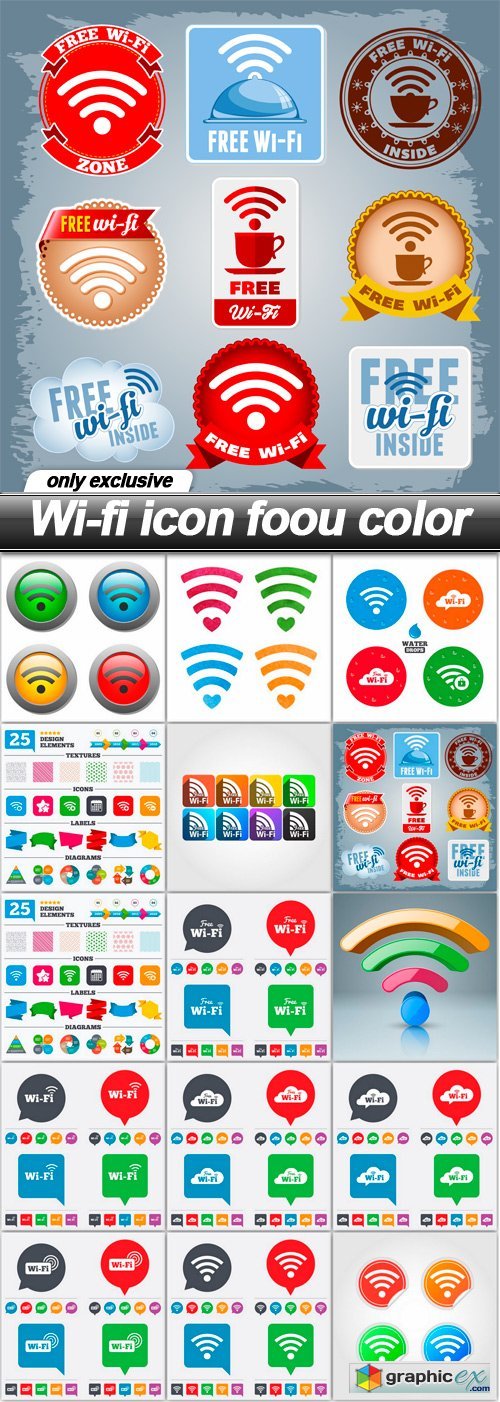 Wi-fi icon foou color - 15 EPS