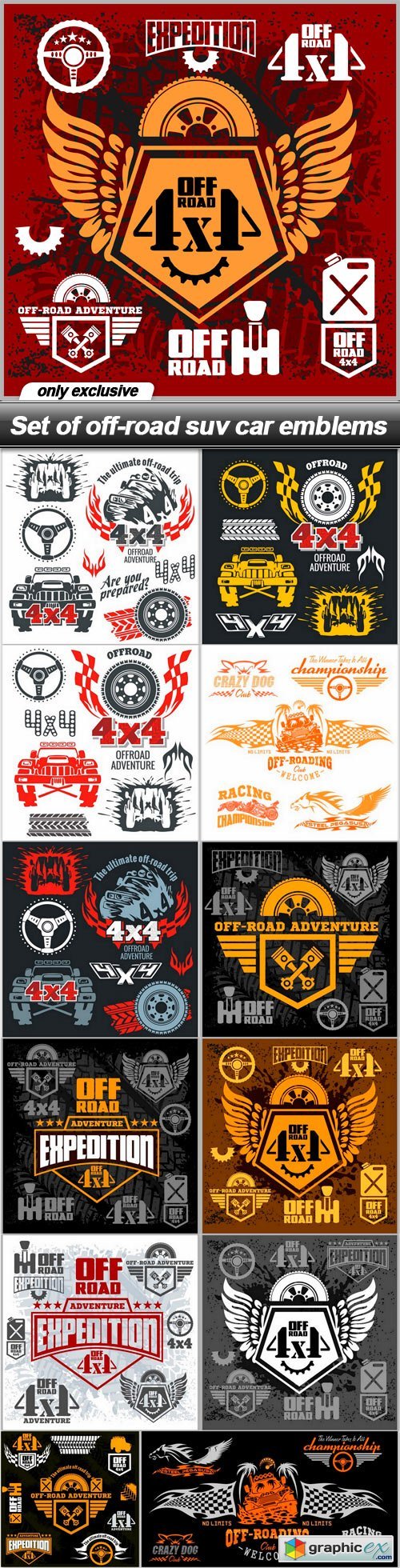 Set of off-road suv car emblems - 13 EPS