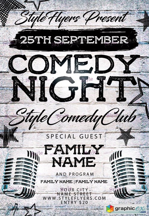 Comedy Night PSD Flyer Template + Facebook Cover