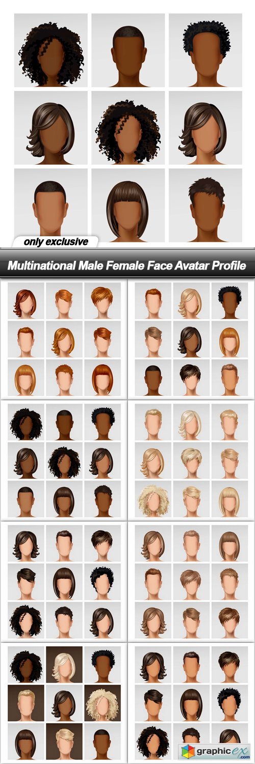 Multinational Male Female Face Avatar Profile - 8 EPS
