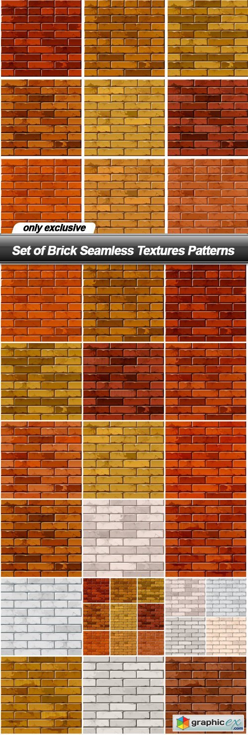 Set of Brick Seamless Textures Patterns - 18 EPS