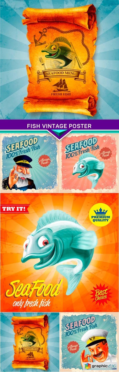 Fish vintage poster 5X EPS