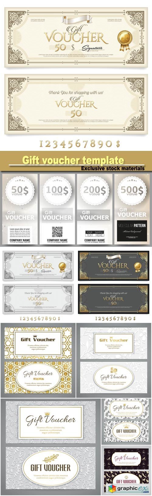 Gift voucher template with doodle pattern