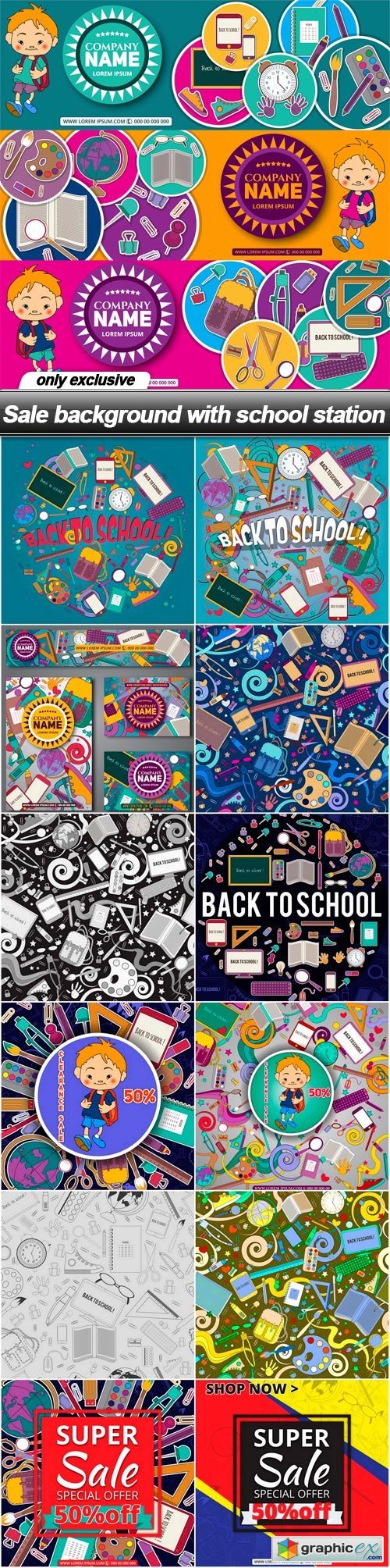 Sale background with school station - 13 EPS