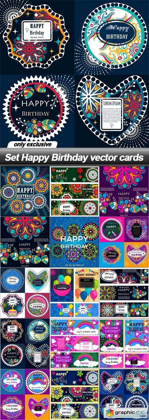 Set Happy Birthday vector cards - 15 EPS