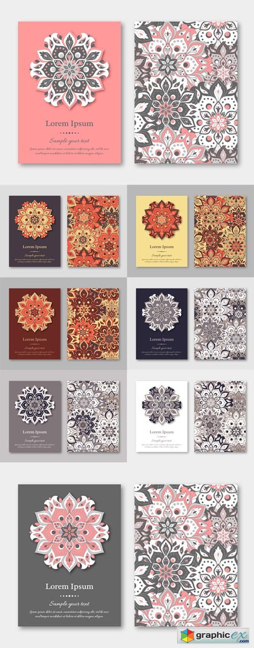 Cards, Flyers, Brochures, Templates with Hand Drawn Mandala