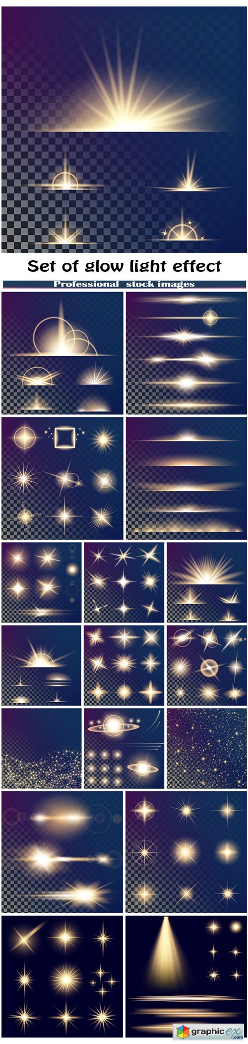Set of glow light effect stars bursts with sparkles