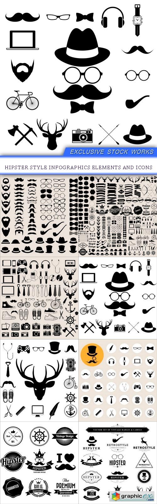 Hipster style infographics elements and icons 8X EPS