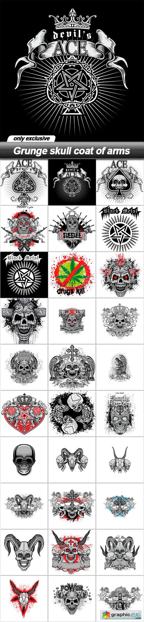 Grunge skull coat of arms - 30 EPS