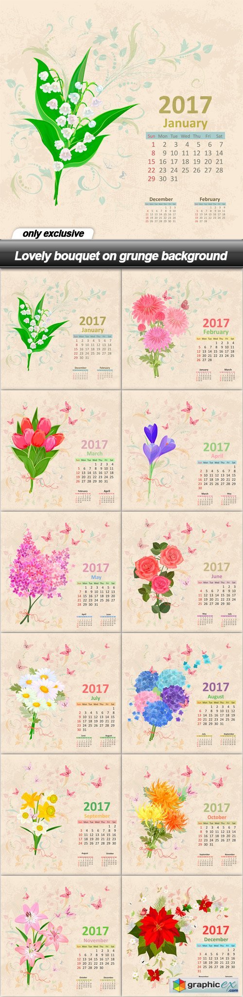 Lovely bouquet on grunge background - 12 EPS