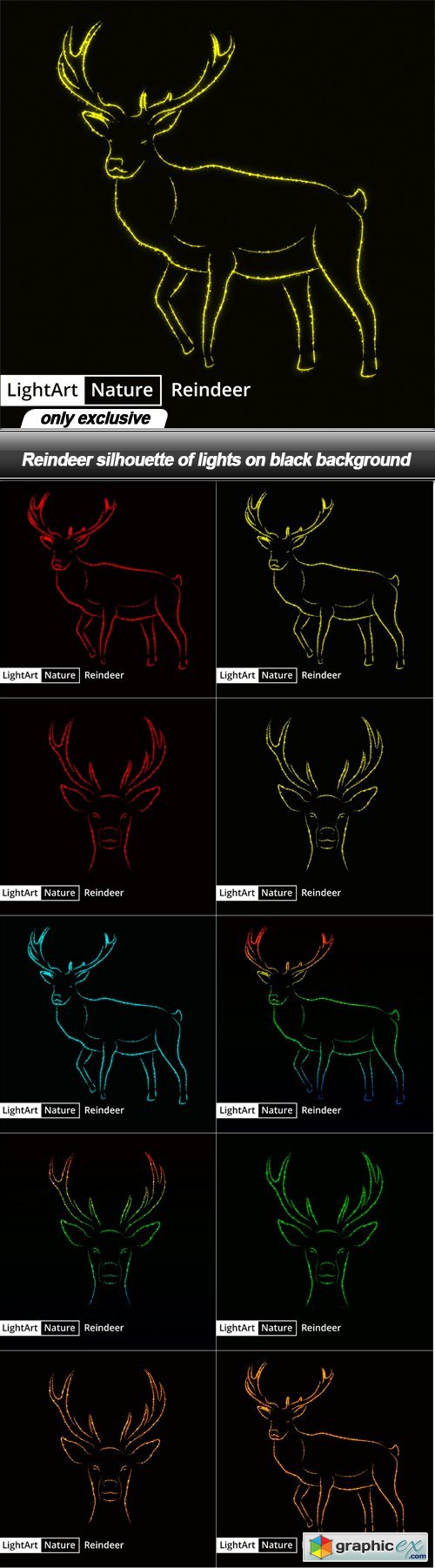 Reindeer silhouette of lights on black background - 10 EPS