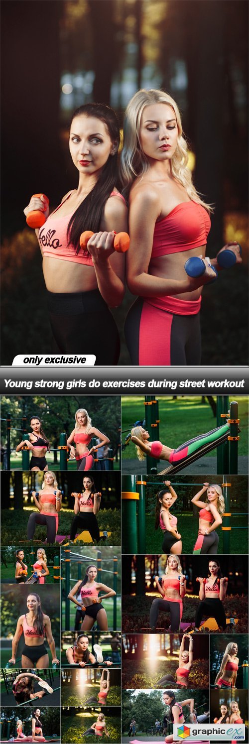 Young strong girls do exercises during street workout - 18 UHQ JPEG