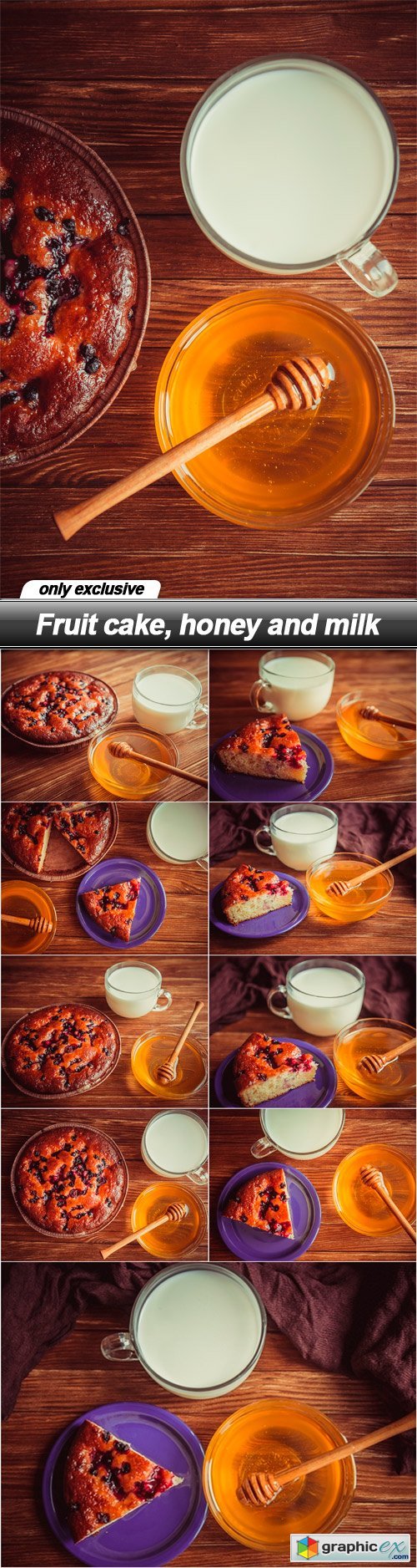 Fruit cake, honey and milk - 10 UHQ JPEG