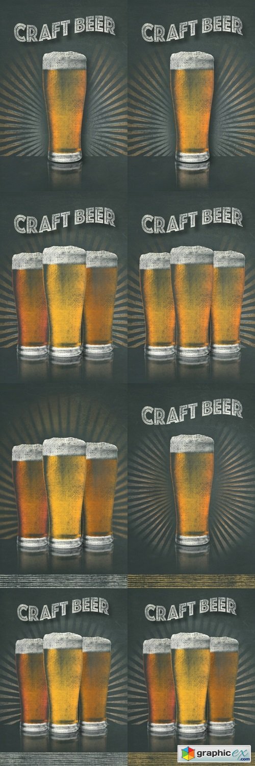 Art drawing sketch chalk blackboard signage colorful beer pint glasses with frothy head
