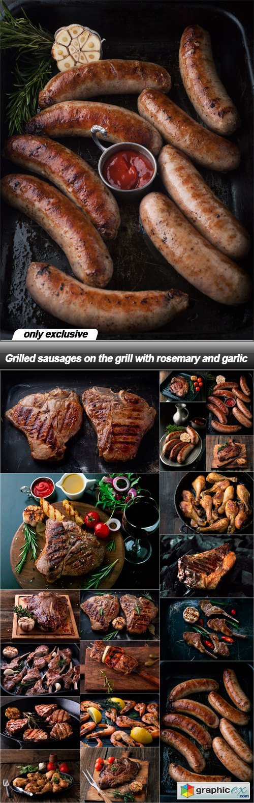 Grilled sausages on the grill with rosemary and garlic - 18 UHQ JPEG