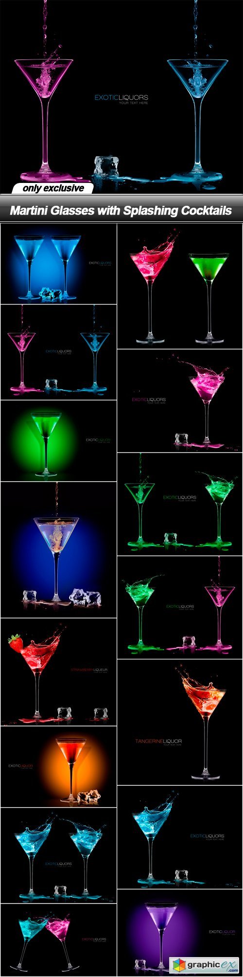 Martini Glasses with Splashing Cocktails - 15 UHQ JPEG