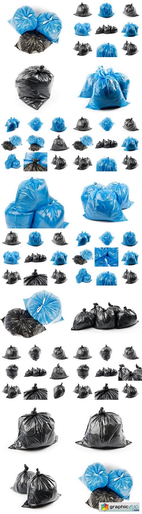 Collage of black and blue garbage bags