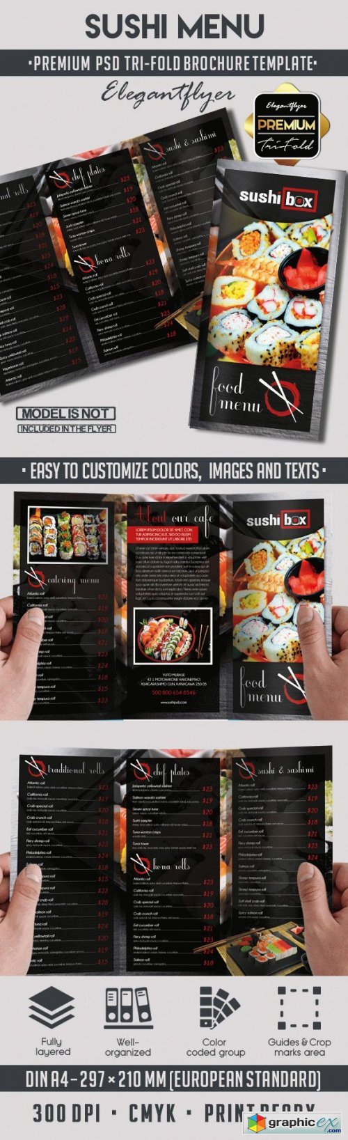 Sushi Menu V5 Premium Tri-Fold PSD Brochure Template