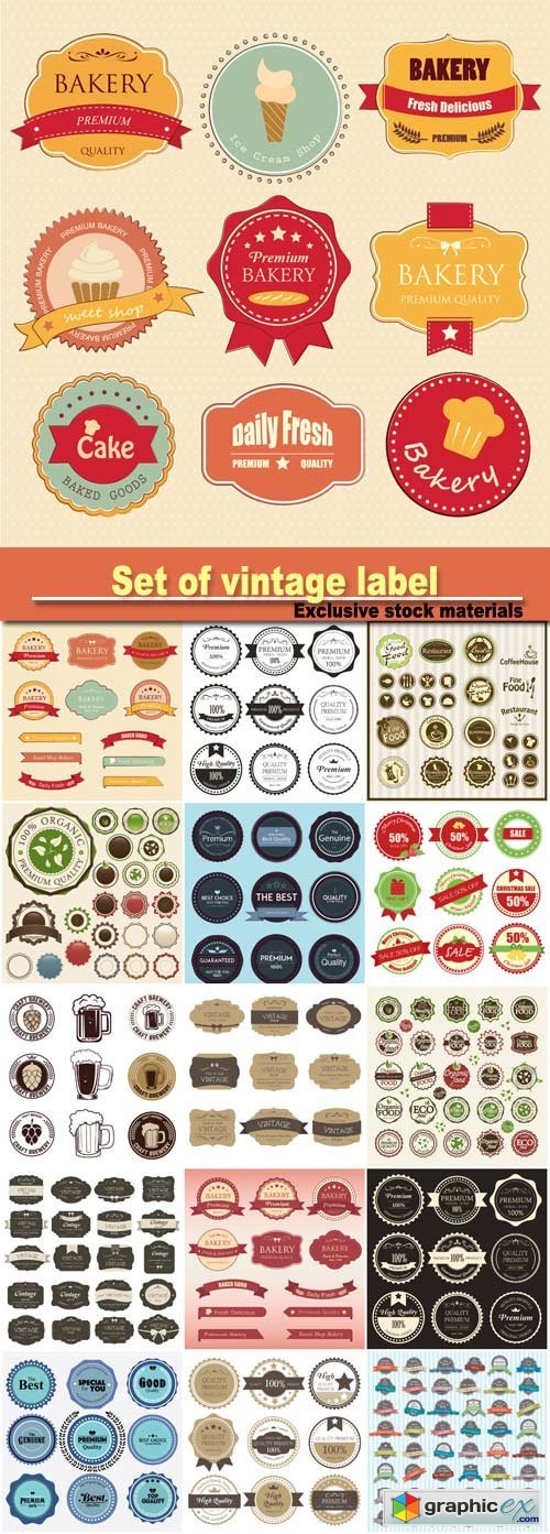 Set of vintage label color old design, set of retro badges
