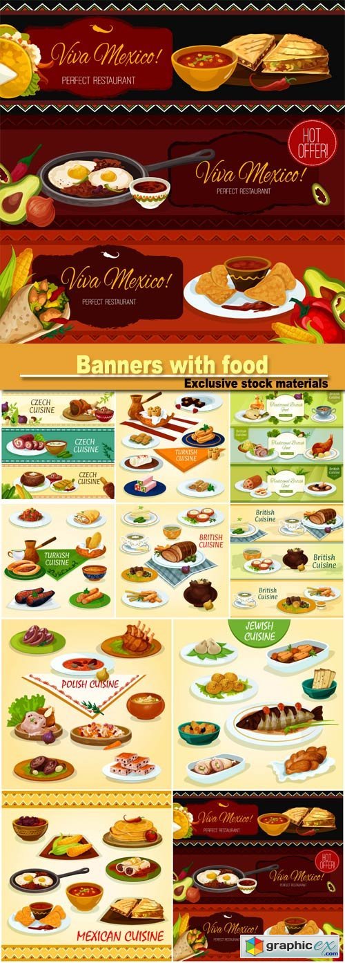 cuisine banners with food