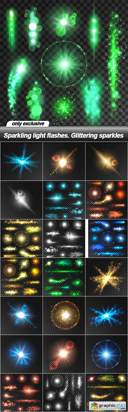 Sparkling light flashes. Glittering sparkles - 22 EPS
