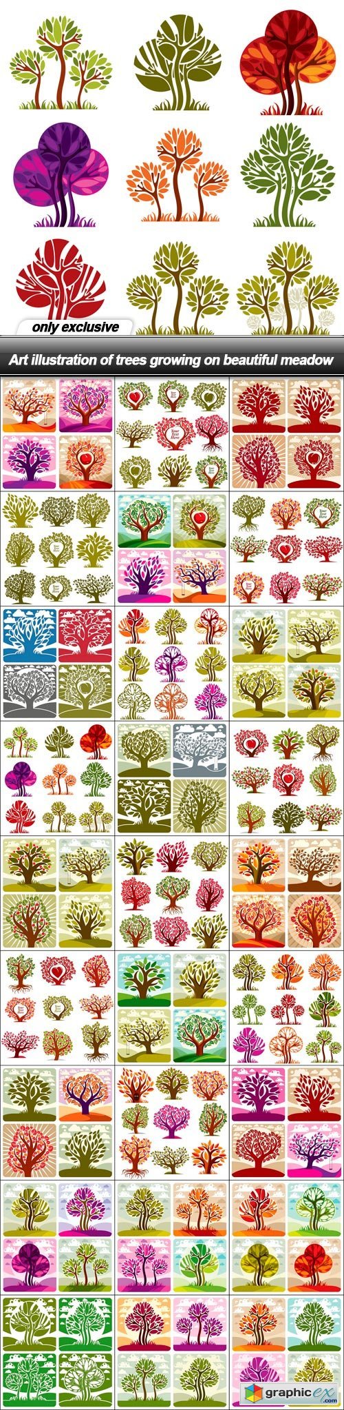 Art illustration of trees growing on beautiful meadow - 27 EPS