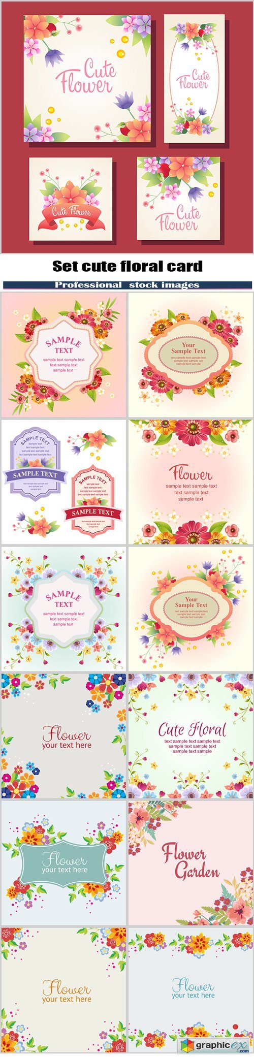 Set cute floral card