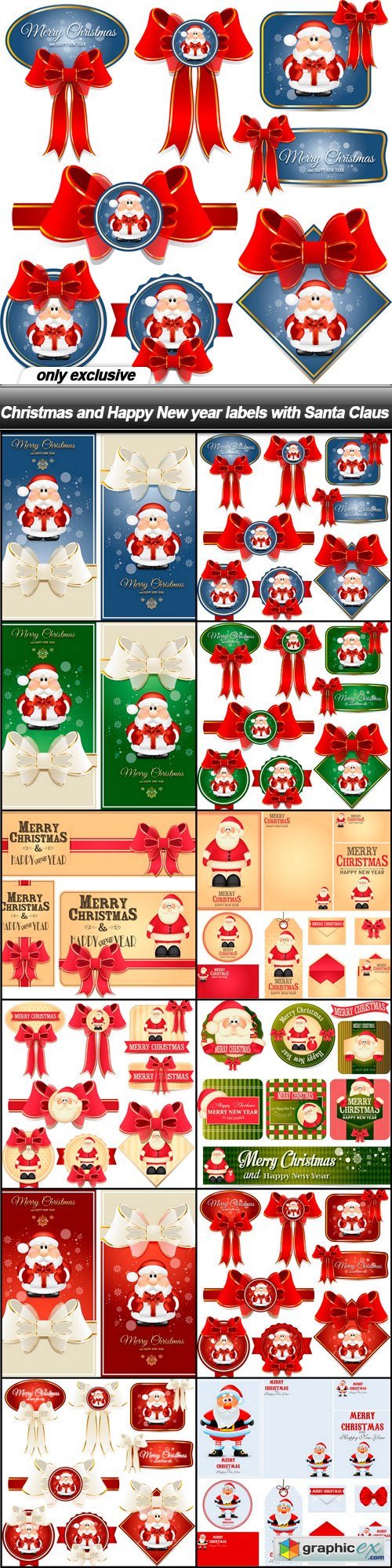 Christmas and Happy New year labels with Santa Claus - 12 EPS