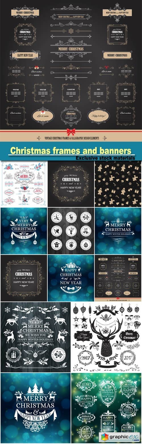 Vintage Christmas and Happy New Year frames and banners