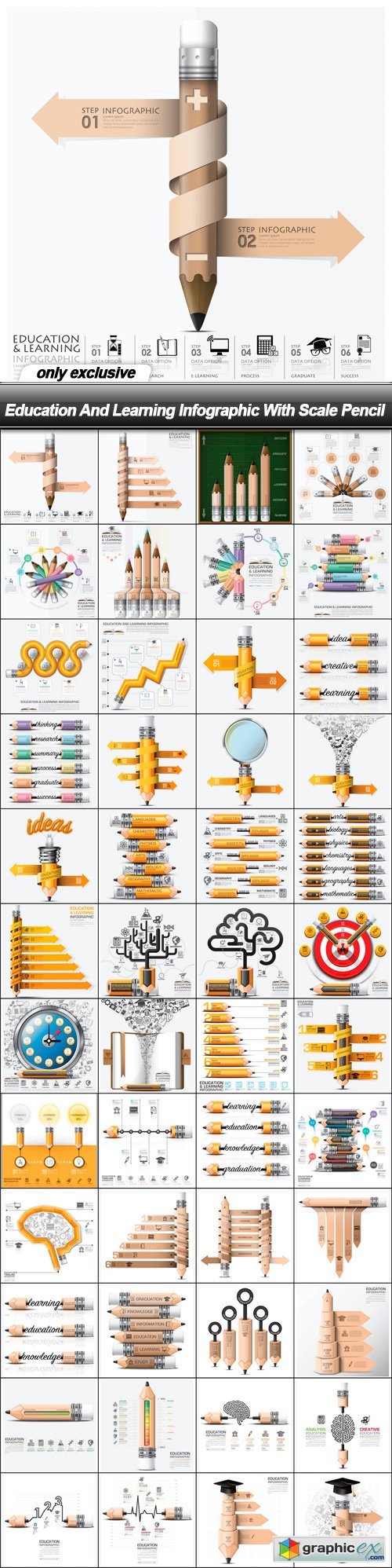 Education And Learning Infographic With Scale Pencil - 48 EPS