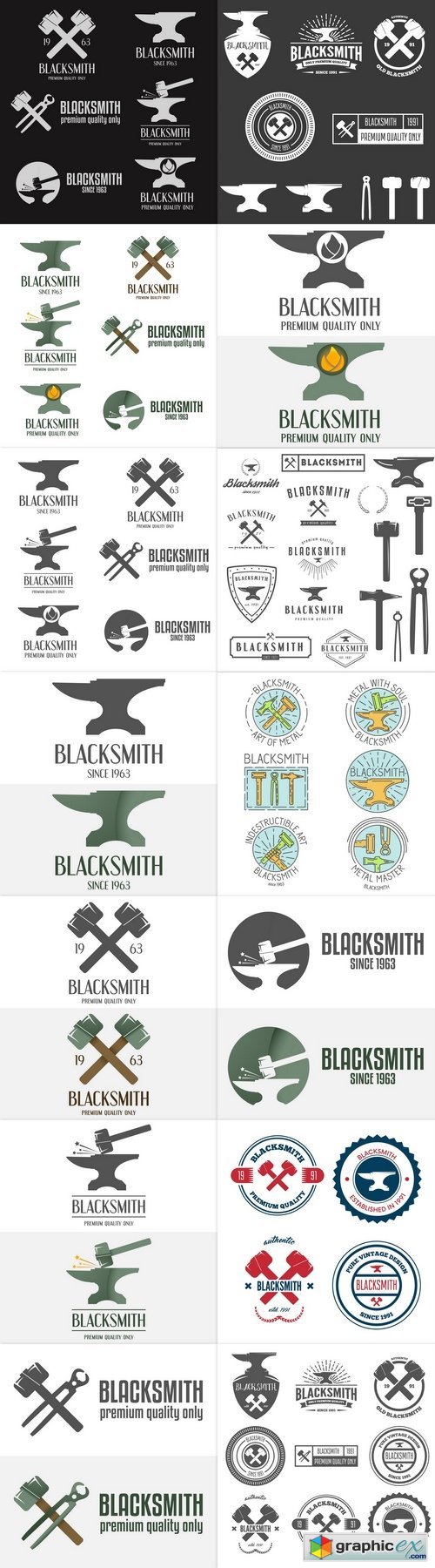 Collection of logo, elements or logotypes for blacksmith and shop