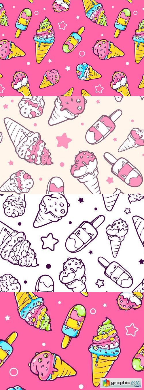 Set Of Colorful Patterns With Ice Creams