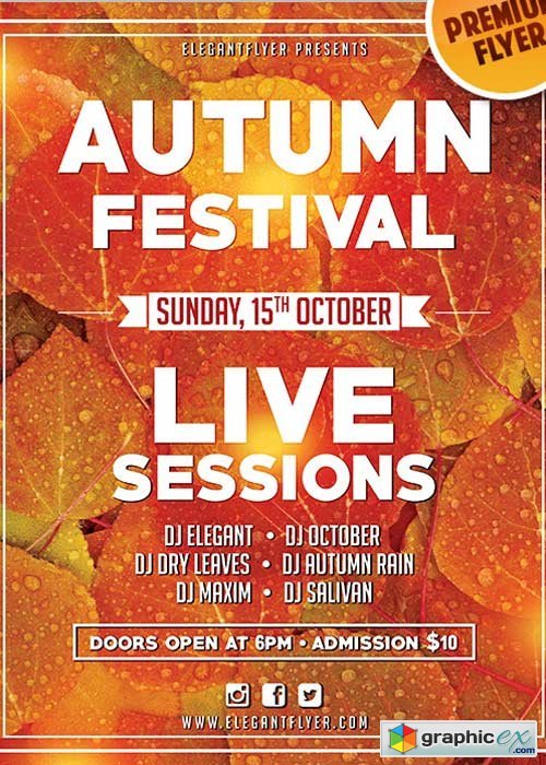 Autumn Festival Flyer PSD V4 Template + Facebook Cover