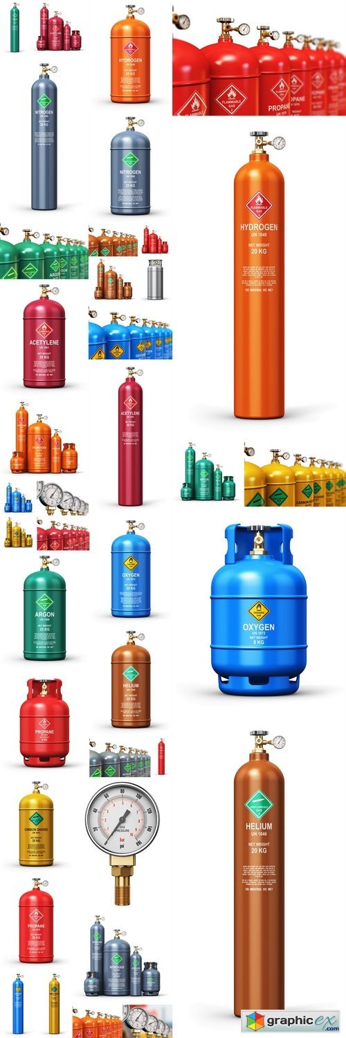 Set of different liquefied hydrogen industrial gas containers