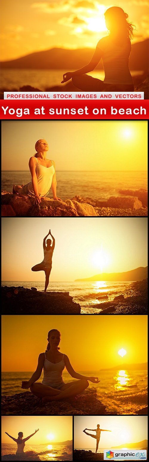 Yoga at sunset on beach - 6 UHQ JPEG