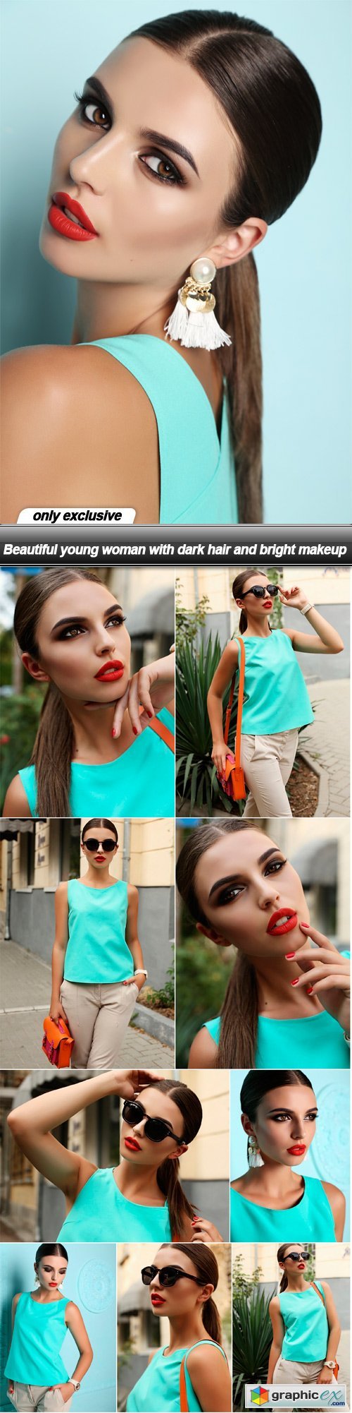 Beautiful young woman with dark hair and bright makeup - 10 UHQ JPEG