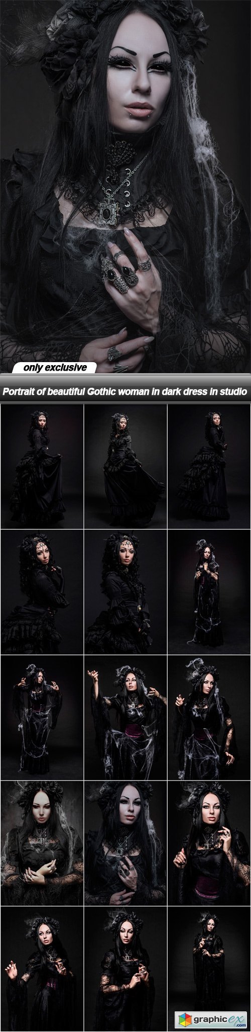 Portrait of beautiful Gothic woman in dark dress in studio - 15 UHQ JPEG